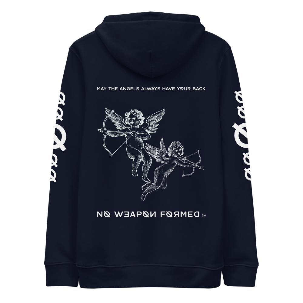 NO WEAPON FORMED 'ANGELS GOT YOUR BACK' BLACK/WHITE - Unisex essential eco hoodie