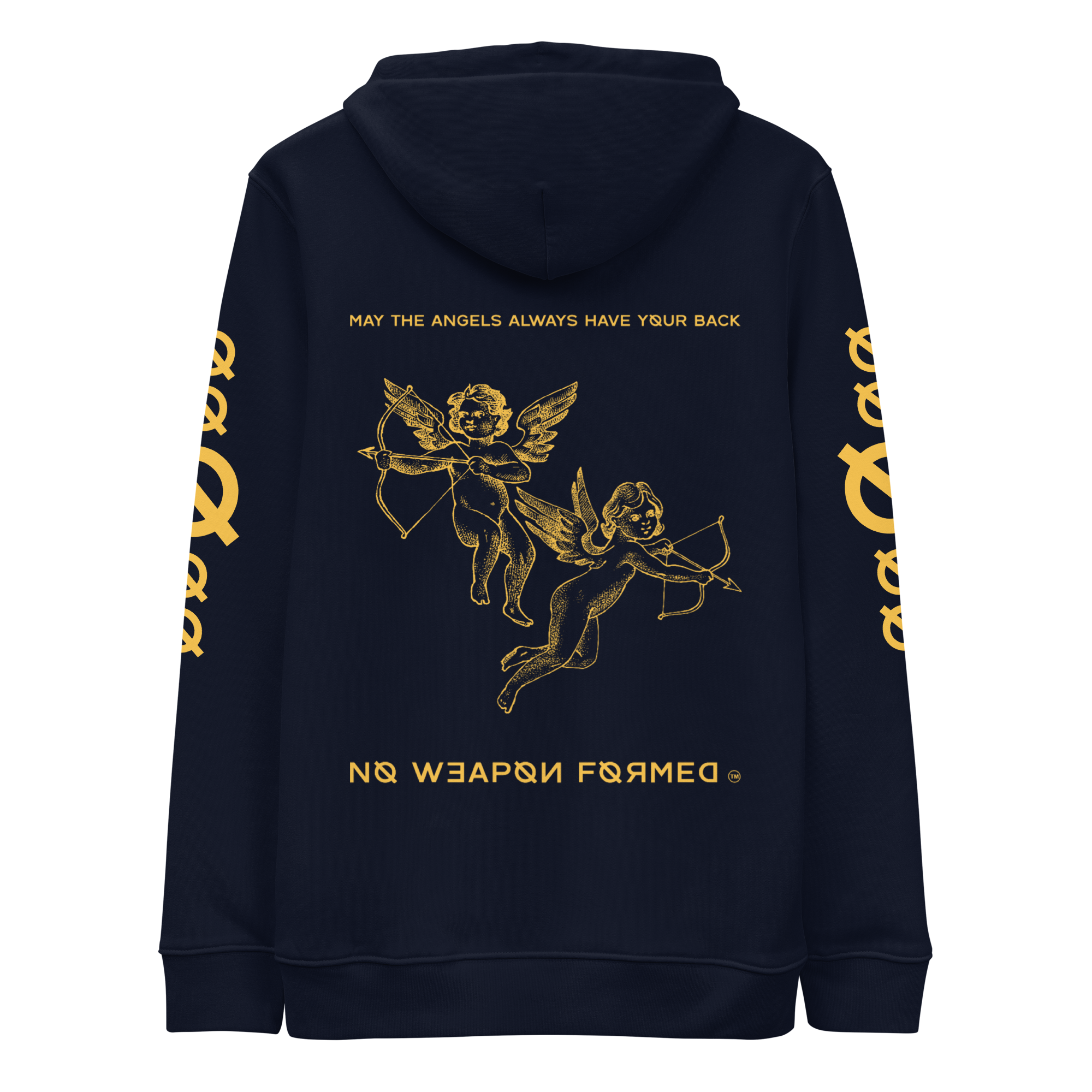 NO WEAPON FORMED 'ANGELS GOT YOUR BACK' BLACK/WHITE/YELLOW - Unisex essential eco hoodie