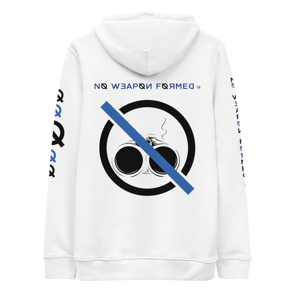 NO WEAPON FORM "SHOTGUN" BLACK/BLUE - Unisex essential eco hoodie white back