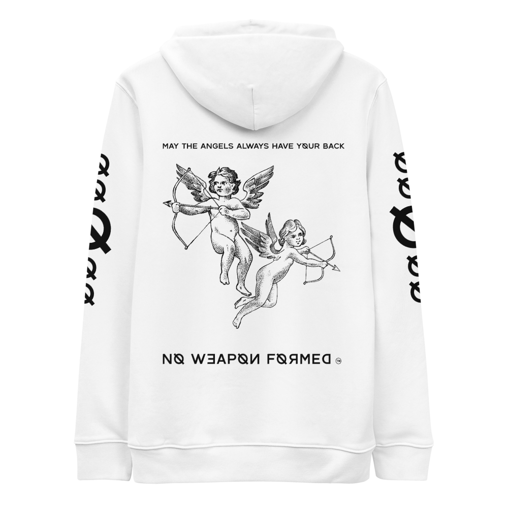 NO WEAPON FORMED 'ANGELS GOT YOUR BACK' BLACK/WHITE - Unisex essential eco hoodie