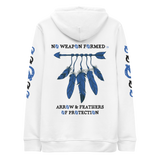 NO WEAPON FORMED 'ARROW & FEATHERS OF PROTECTION' BLUE/WHITE - Unisex essential eco hoodie