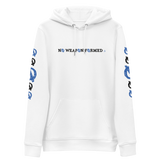 NO WEAPON FORMED 'ARROW & FEATHERS OF PROTECTION' BLUE/WHITE - Unisex essential eco hoodie