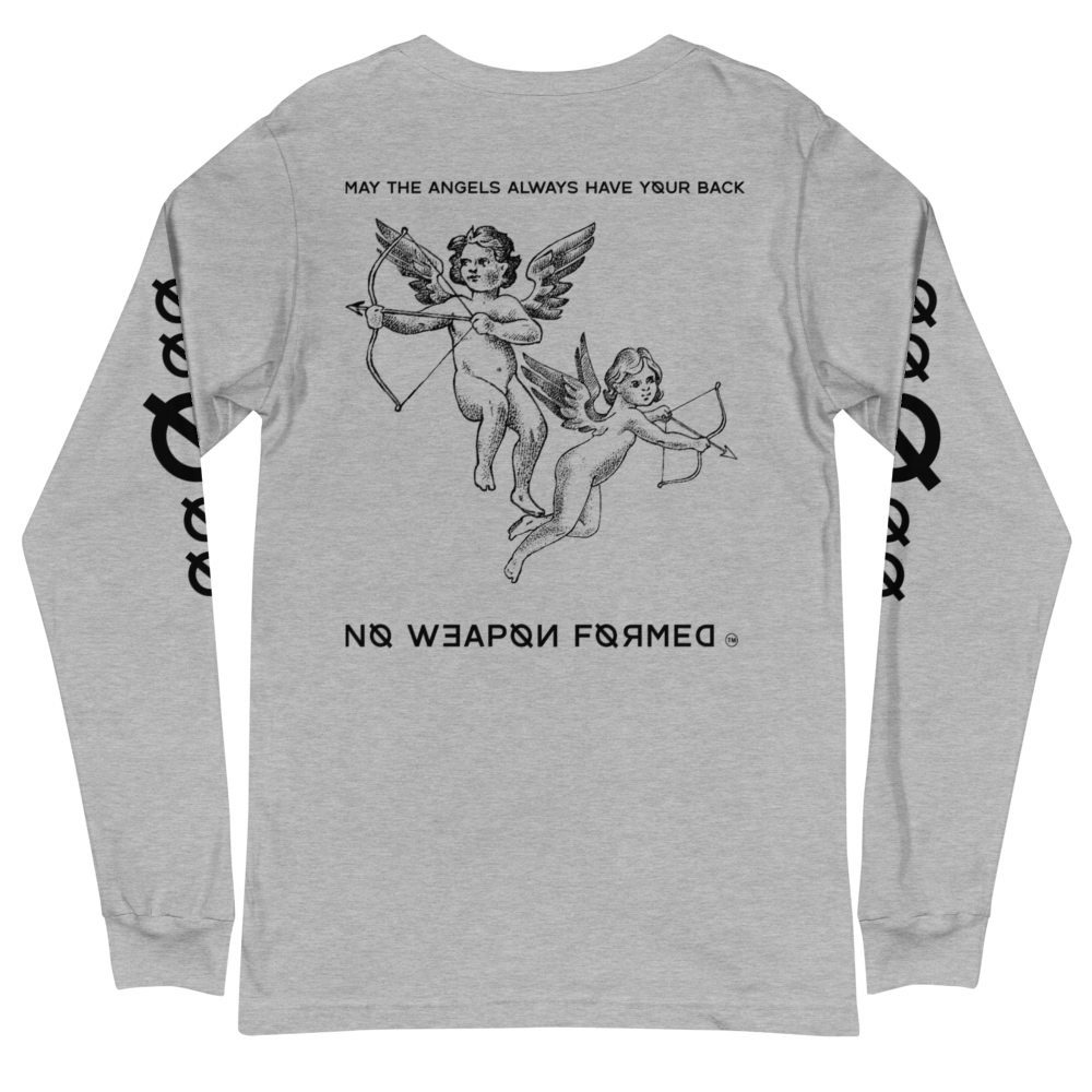 NO WEAPON FORMED 'ANGELS GOT YOUR BACK' BLACK/WHITE - Unisex Long Sleeve Tee