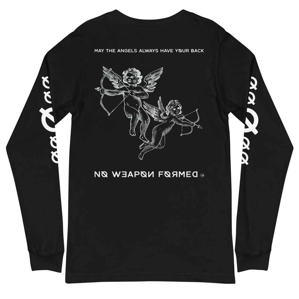 NO WEAPON FORMED 'ANGELS GOT YOUR BACK' BLACK/WHITE - Unisex Long Sleeve Tee