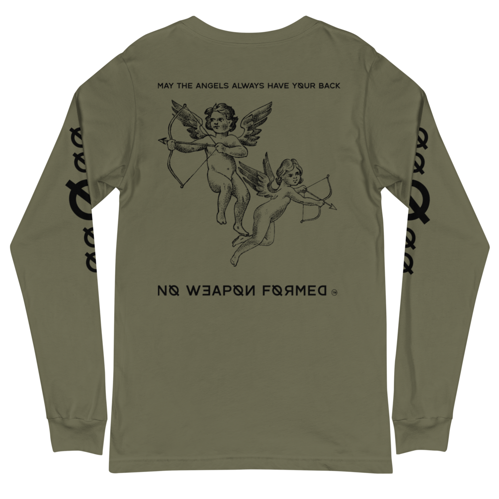 NO WEAPON FORMED 'ANGELS GOT YOUR BACK' BLACK/WHITE - Unisex Long Sleeve Tee