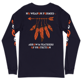 NO WEAPON FORMED 'ARROW & FEATHERS OF PROTECTION' ORANGE/WHITE/BLACK - Unisex Long Sleeve Tee