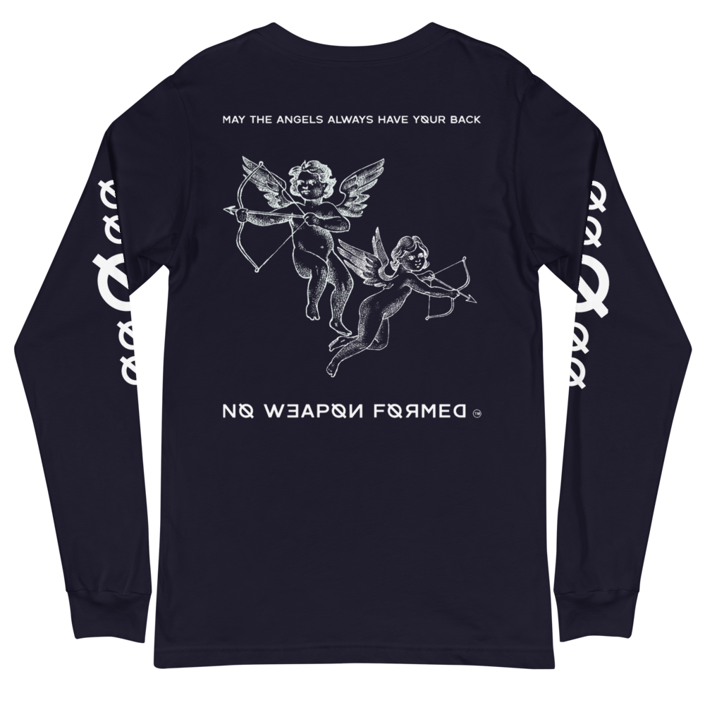NO WEAPON FORMED 'ANGELS GOT YOUR BACK' BLACK/WHITE - Unisex Long Sleeve Tee