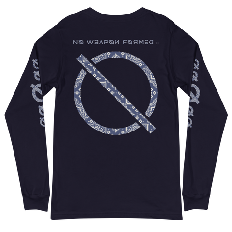 NO WEAPON FORMED PAISLEY NAVY/WHITE BANDANA PRINT - Unisex Long Sleeve Tee