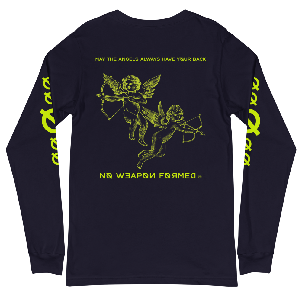 NO WEAPON FORMED 'ANGELS GOT YOUR BACK' NEON GREEN - Unisex Long Sleeve Tee