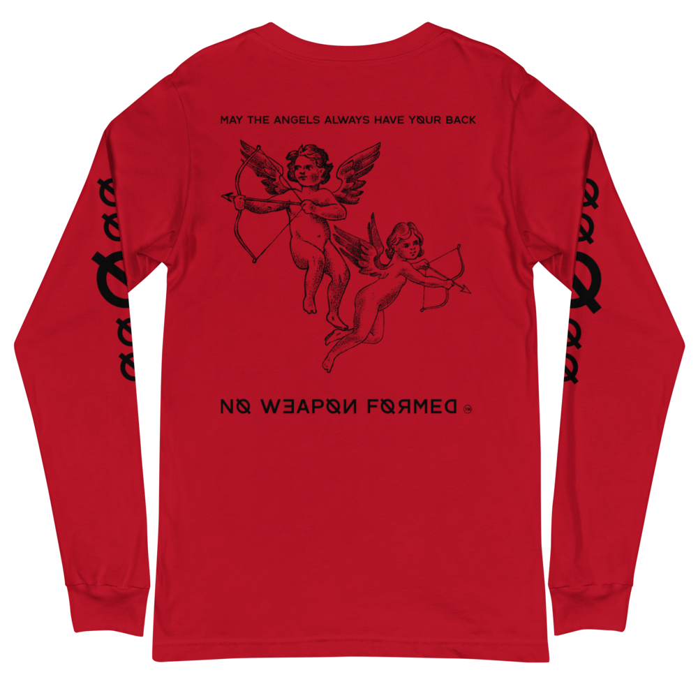 NO WEAPON FORMED 'ANGELS GOT YOUR BACK' BLACK/WHITE - Unisex Long Sleeve Tee