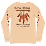 NO WEAPON FORMED 'ARROW & FEATHERS OF PROTECTION' ORANGE/WHITE/BLACK - Unisex Long Sleeve Tee