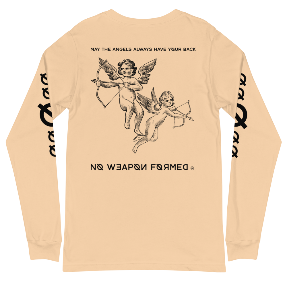 NO WEAPON FORMED 'ANGELS GOT YOUR BACK' BLACK/WHITE - Unisex Long Sleeve Tee