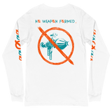 NO WEAPON FORMED GRENADE LAUNCHER ORANGE/GREEN - Unisex Long Sleeve Tee white back