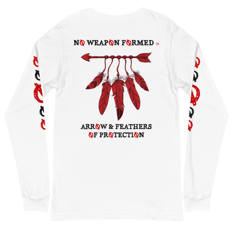 NO WEAPON FORMED 'ARROW & FEATHERS OF PROTECTION' BLACK/RED/WHITE - Unisex Long Sleeve Tee