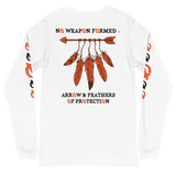 NO WEAPON FORMED 'ARROW & FEATHERS OF PROTECTION' ORANGE/WHITE/BLACK - Unisex Long Sleeve Tee