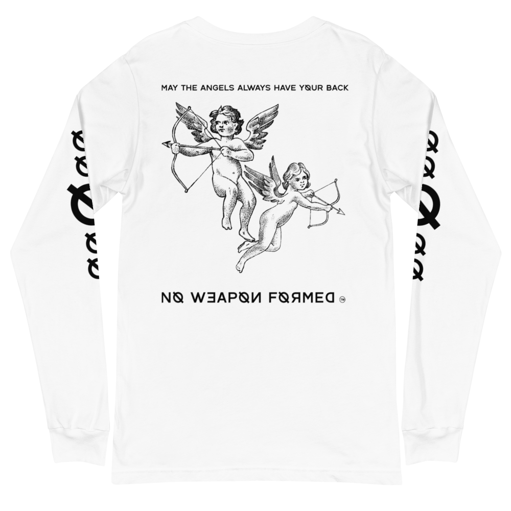 NO WEAPON FORMED 'ANGELS GOT YOUR BACK' BLACK/WHITE - Unisex Long Sleeve Tee