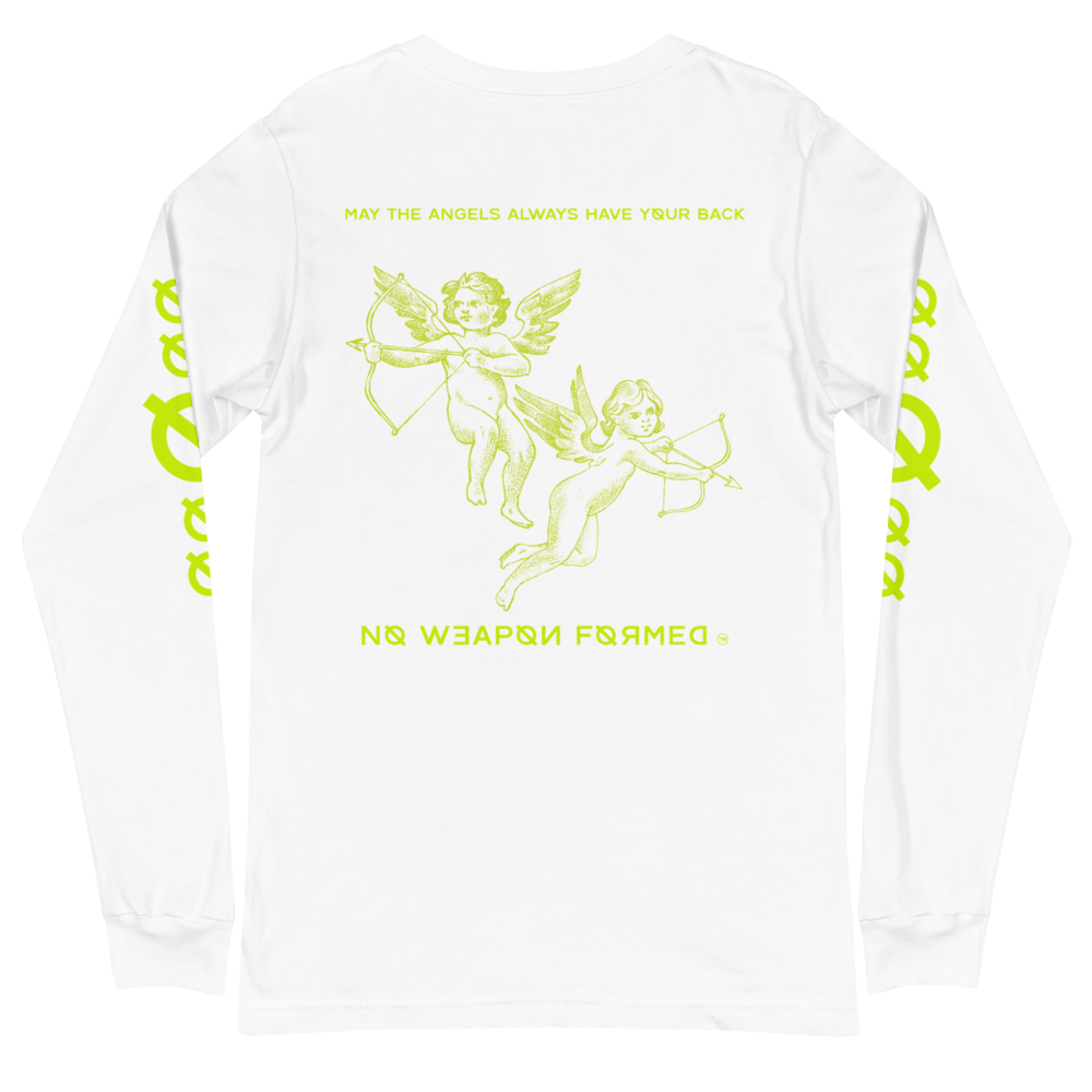 NO WEAPON FORMED 'ANGELS GOT YOUR BACK' NEON GREEN - Unisex Long Sleeve Tee