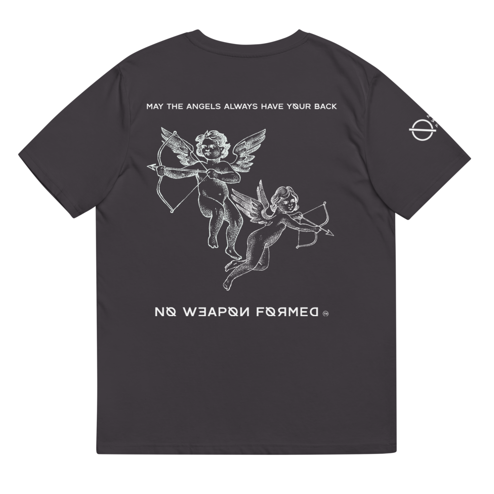 NO WEAPON FORMED 'ANGELS GOT YOUR BACK' BLACK/WHITE - Unisex organic cotton t-shirt
