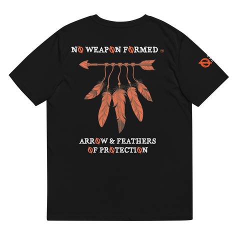 NO WEAPON FORMED 'ARROW & FEATHERS OF PROTECTION' - Unisex organic cotton t-shirt