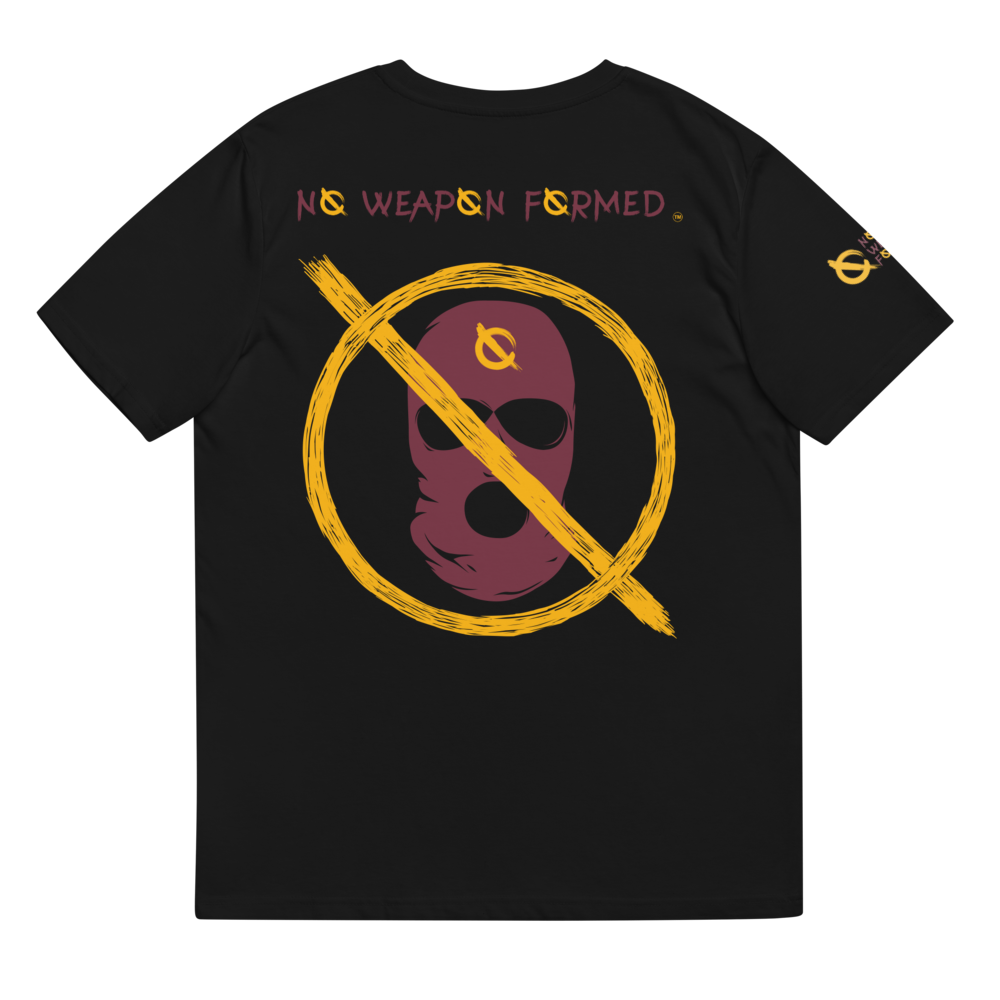 NO WEAPON FORMED 'ROBBER/OPPS' BURGUNDAY/GOLD - Unisex organic cotton t-shirt