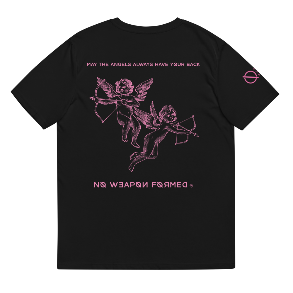 NO WEAPON FORMED 'ANGELS GOT YOUR BACK' PINK - Unisex organic cotton t-shirt