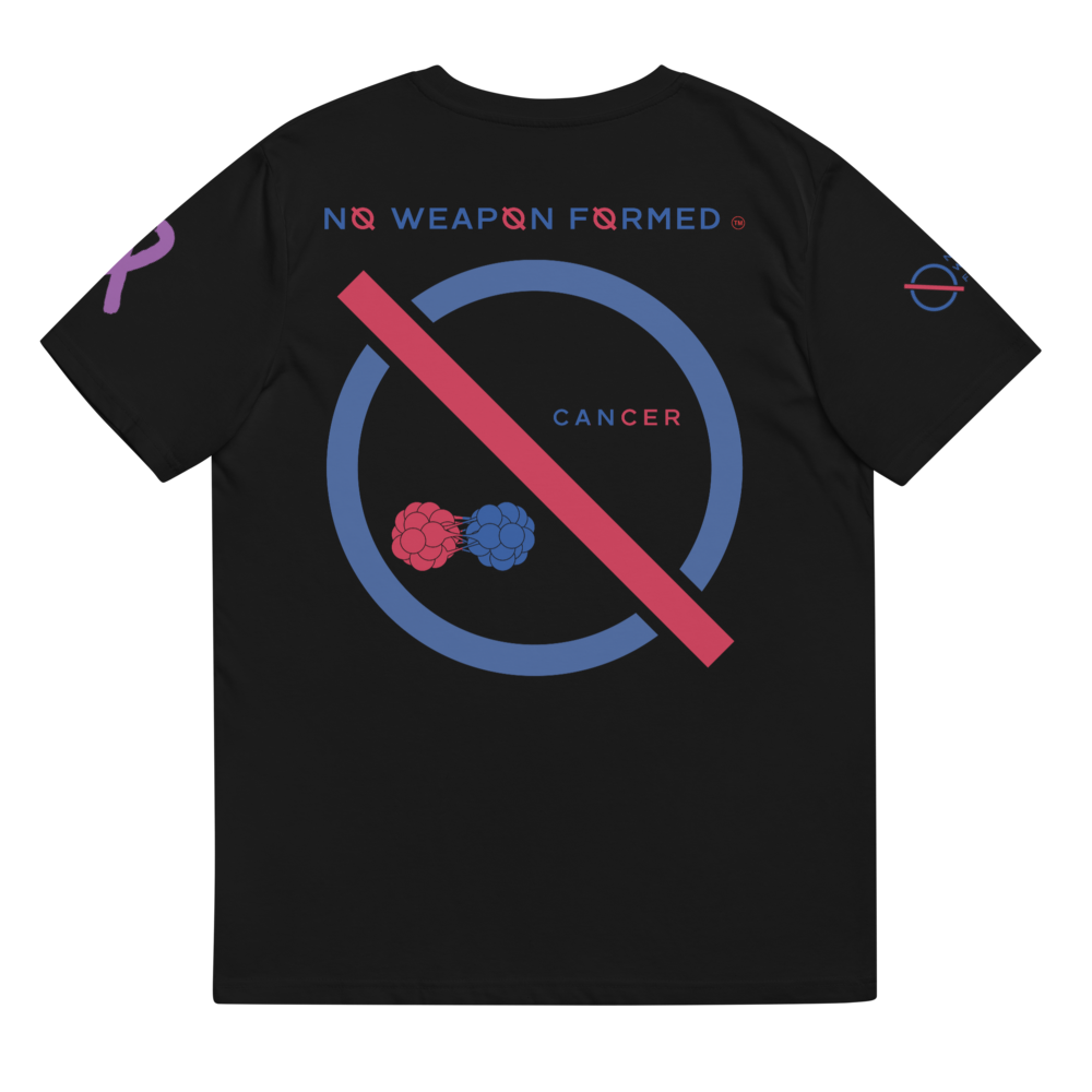 NO WEAPON FORMED 'CANCER' BLUE/RED - Unisex organic cotton t-shirt