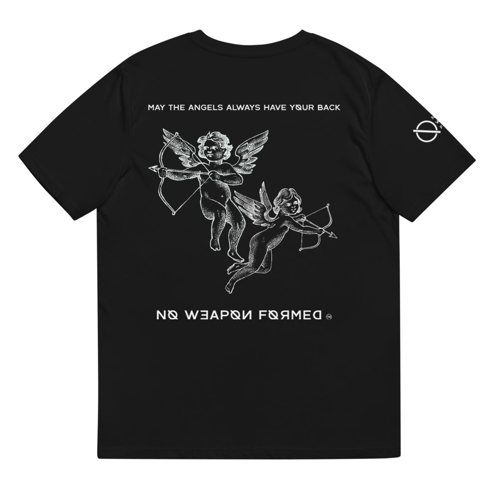 NO WEAPON FORMED 'ANGELS GOT YOUR BACK' BLACK/WHITE - Unisex organic cotton t-shirt