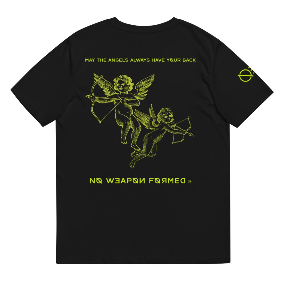 NO WEAPON FORMED 'ANGELS GOT YOUR BACK' - Unisex organic cotton t-shirt