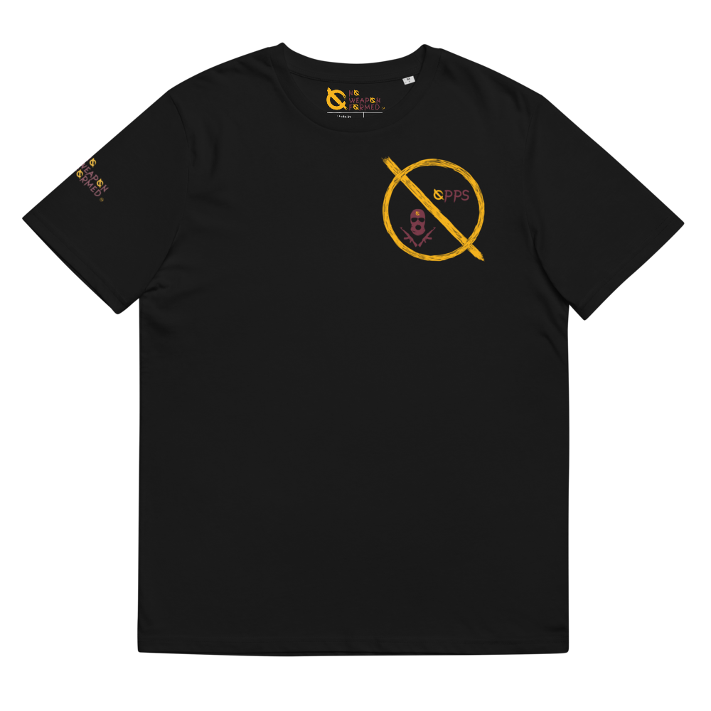 NO WEAPON FORMED 'ROBBER/OPPS' BURGUNDAY/GOLD - Unisex organic cotton t-shirt