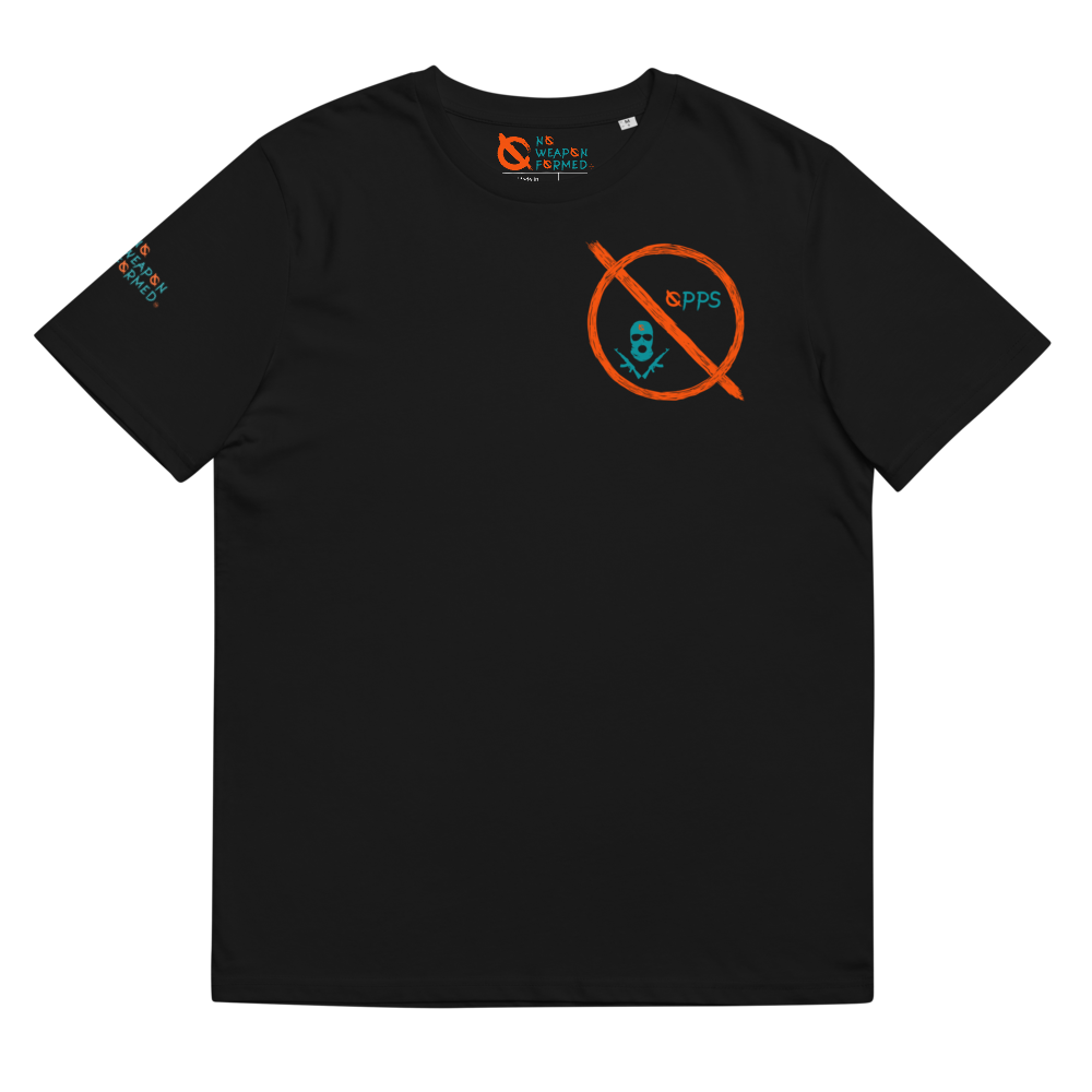 NO WEAPON FORMED 'OPPS/ROBBERS' ORANGE/AQUA GREEN - Unisex organic cotton t-shirt