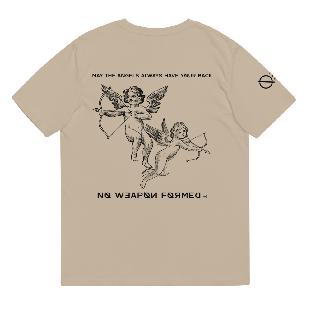 NO WEAPON FORMED 'ANGELS GOT YOUR BACK' BLACK/WHITE - Unisex organic cotton t-shirt