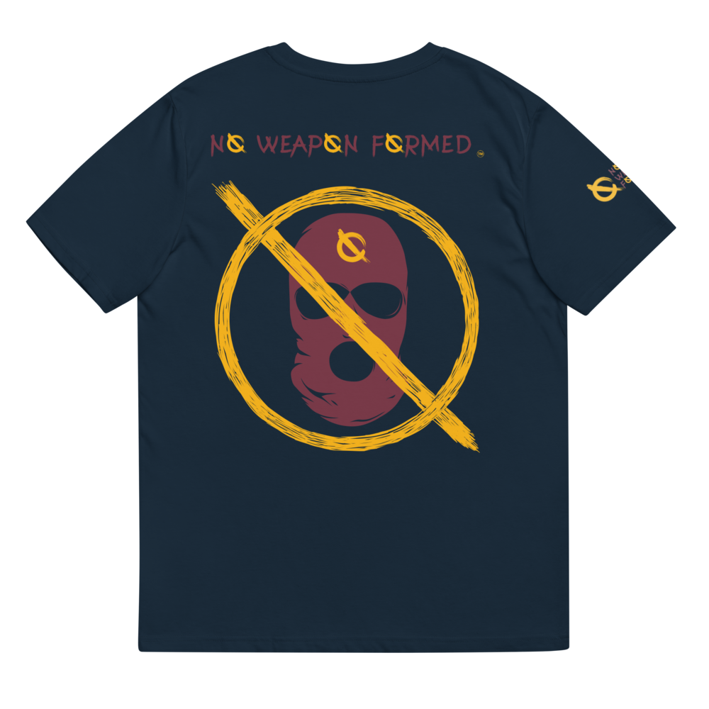 NO WEAPON FORMED 'ROBBER/OPPS' BURGUNDAY/GOLD - Unisex organic cotton t-shirt