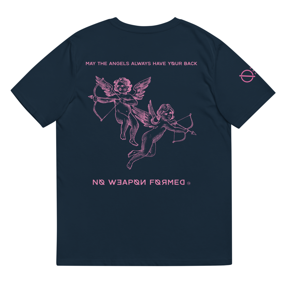 NO WEAPON FORMED 'ANGELS GOT YOUR BACK' PINK - Unisex organic cotton t-shirt