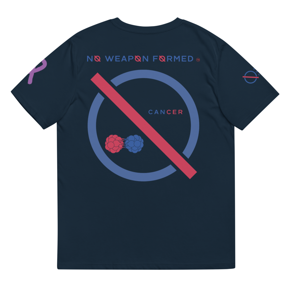NO WEAPON FORMED 'CANCER' BLUE/RED - Unisex organic cotton t-shirt