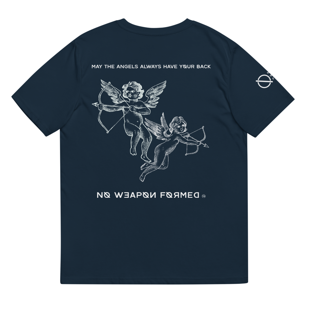 NO WEAPON FORMED 'ANGELS GOT YOUR BACK' BLACK/WHITE - Unisex organic cotton t-shirt