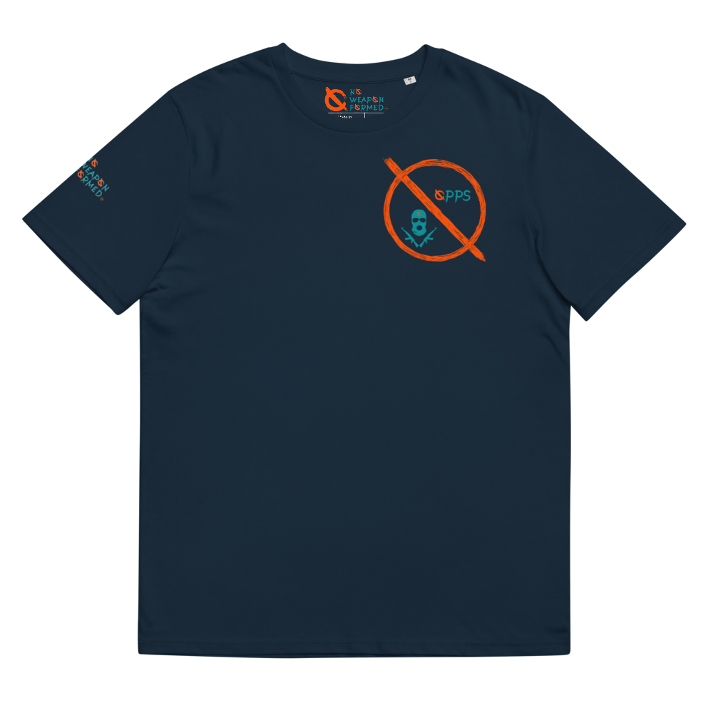 NO WEAPON FORMED 'OPPS/ROBBERS' ORANGE/AQUA GREEN - Unisex organic cotton t-shirt