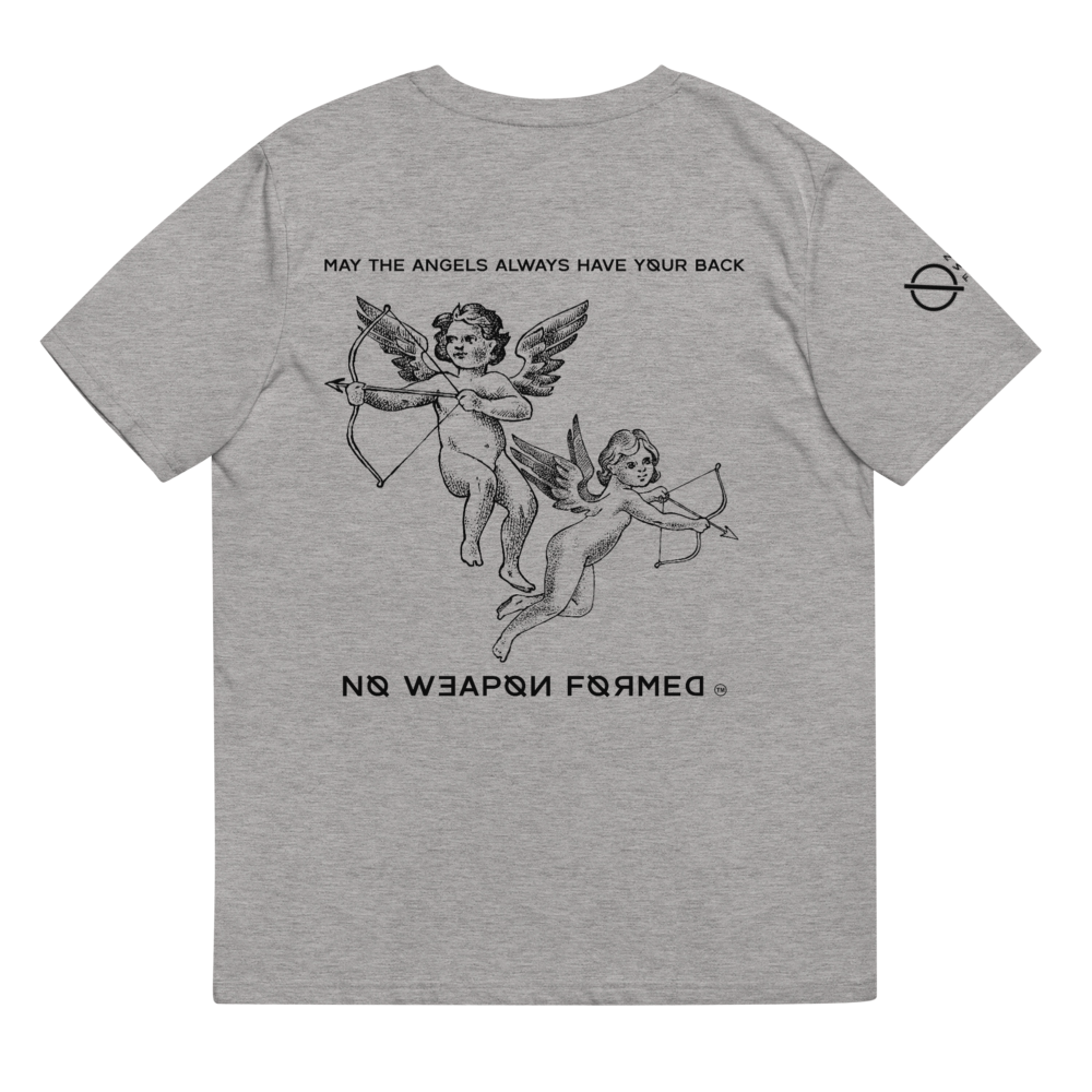 NO WEAPON FORMED 'ANGELS GOT YOUR BACK' BLACK/WHITE - Unisex organic cotton t-shirt