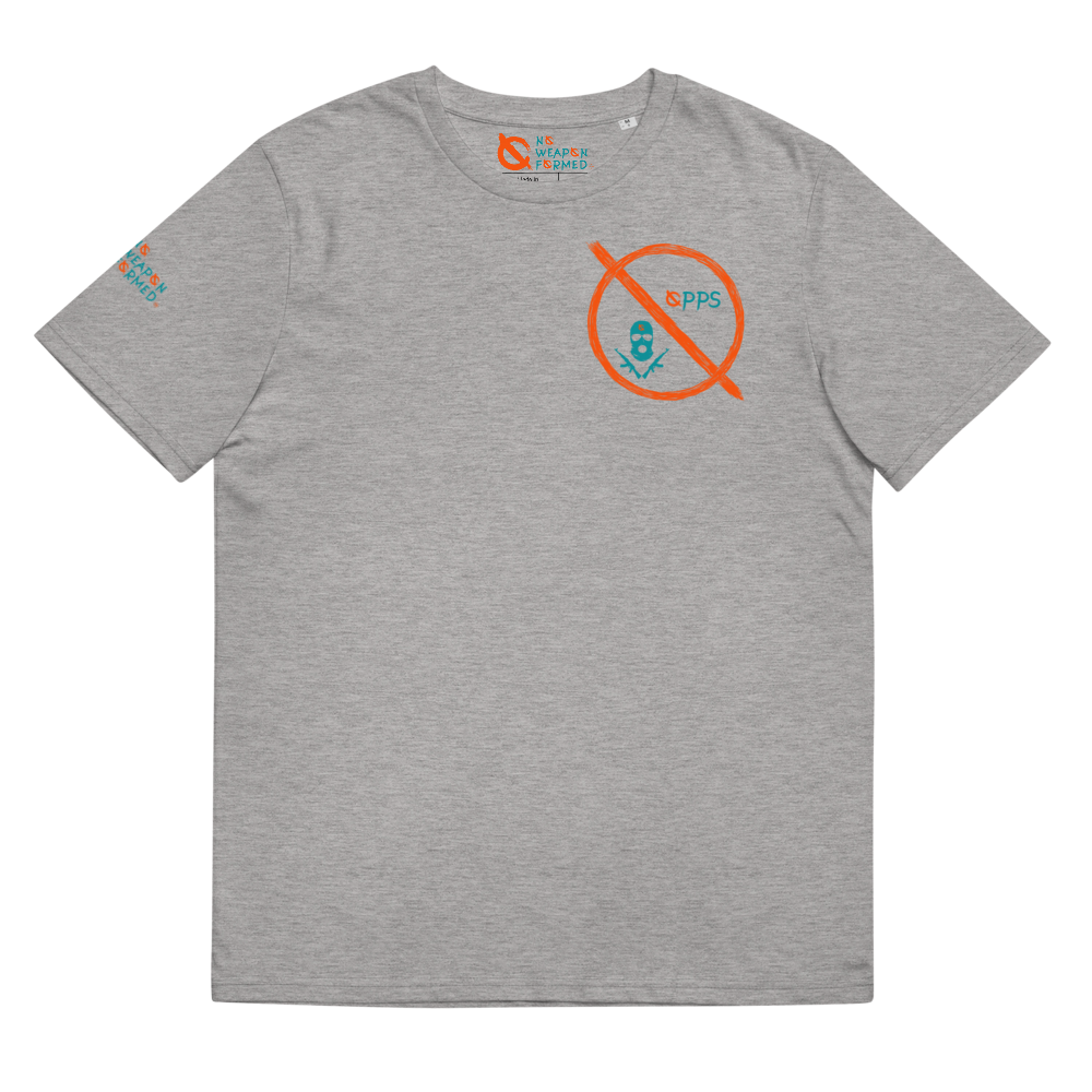 NO WEAPON FORMED 'OPPS/ROBBERS' ORANGE/AQUA GREEN - Unisex organic cotton t-shirt