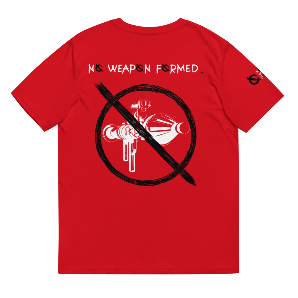 NO WEAPON FORMED GRENADE LAUNCHER RED/BLACK - Unisex organic cotton t-shirt red back