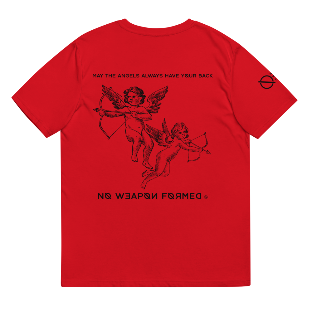 NO WEAPON FORMED 'ANGELS GOT YOUR BACK' BLACK/WHITE - Unisex organic cotton t-shirt