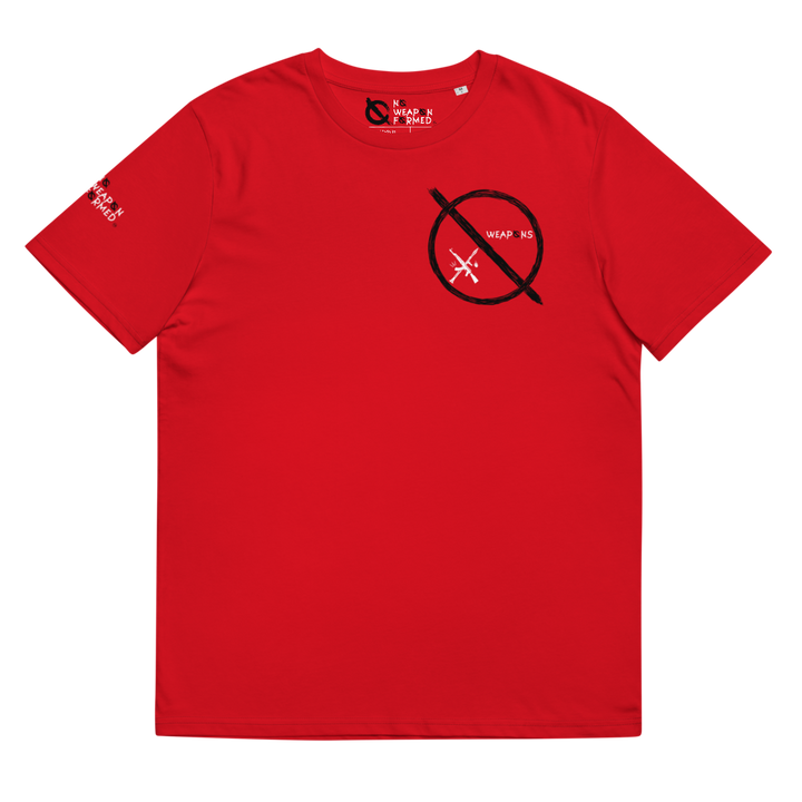 NO WEAPON FORMED GRENADE LAUNCHER RED/BLACK - Unisex organic cotton t-shirt red front