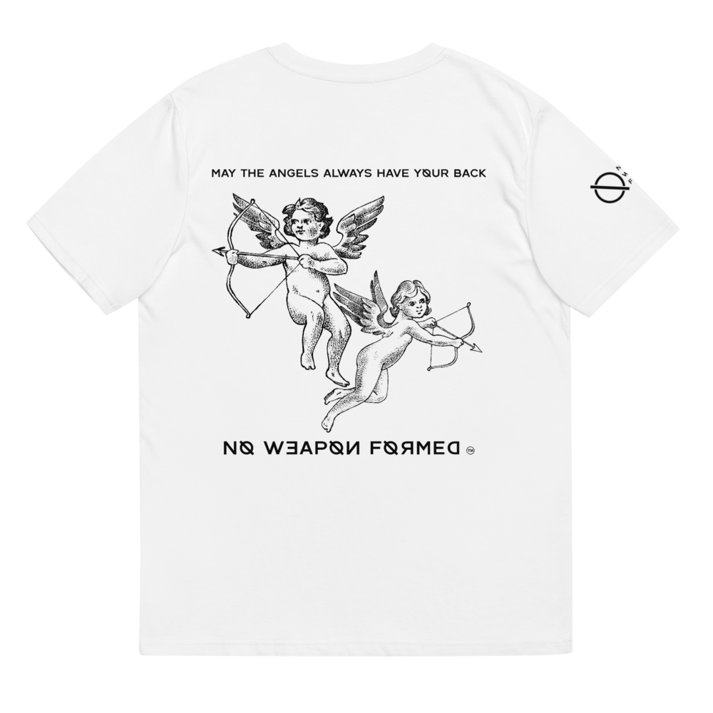 NO WEAPON FORMED 'ANGELS GOT YOUR BACK' BLACK/WHITE - Unisex organic cotton t-shirt