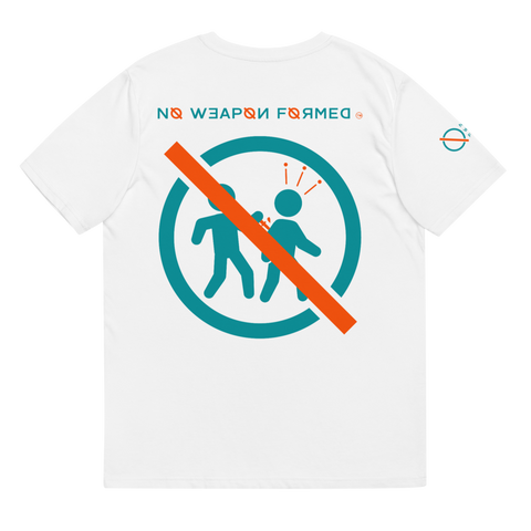 NO WEAPON FORMED 'BACKSTABBERS'  Aqua Green/Orange - Unisex organic cotton t-shirt