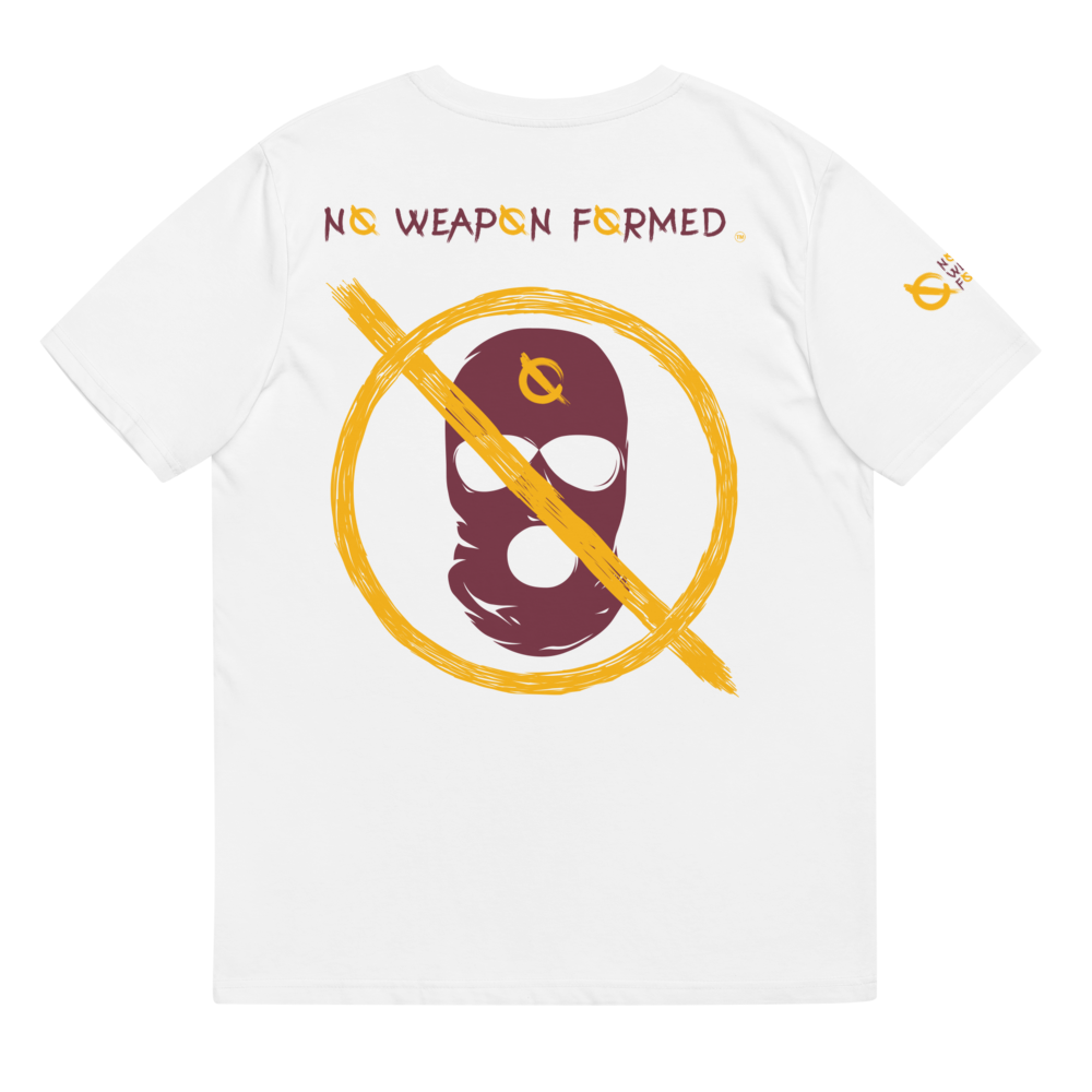 NO WEAPON FORMED 'ROBBER/OPPS' BURGUNDAY/GOLD - Unisex organic cotton t-shirt