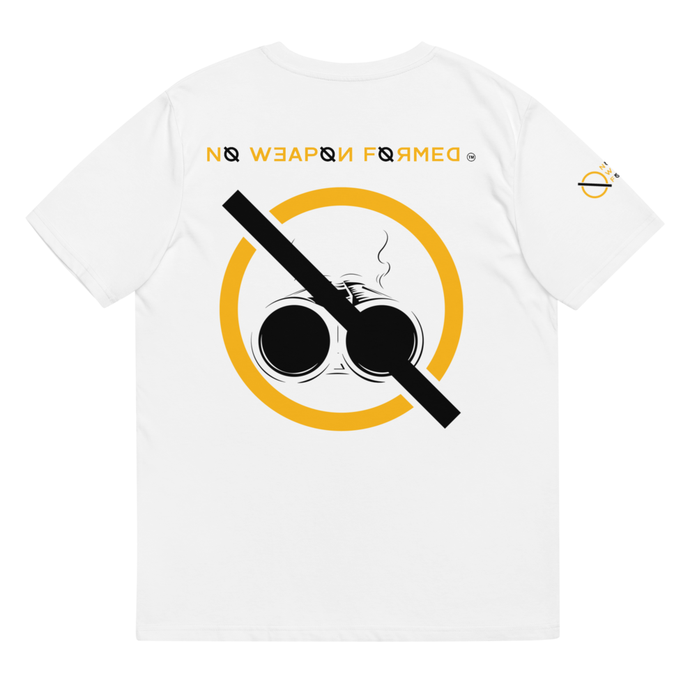 NO WEAPON FORMED 'SHOTGUN' BLACK/YELLOW/WHITE - Unisex organic cotton t-shirt
