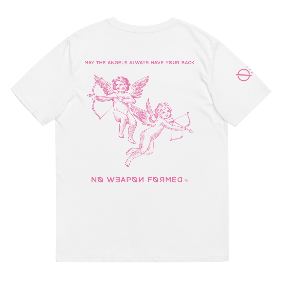 NO WEAPON FORMED 'ANGELS GOT YOUR BACK' PINK - Unisex organic cotton t-shirt