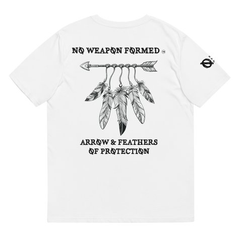 NO WEAPON FORMED 'ARROW & FEATHERS OF PROTECTION' WHITE/BLACK - Unisex organic cotton t-shirt