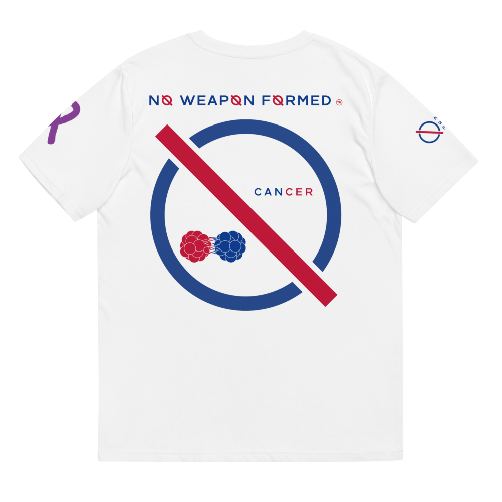 NO WEAPON FORMED 'CANCER' BLUE/RED - Unisex organic cotton t-shirt