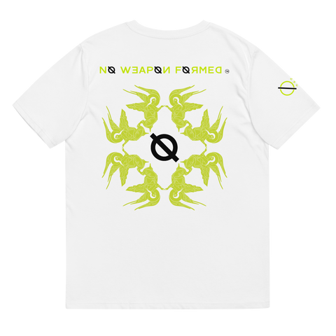 NO WEAPON FORMED "SURROUNDED BY ANGELS" NEON GREEN/BLACK/WHITE - Unisex organic cotton t-shirt