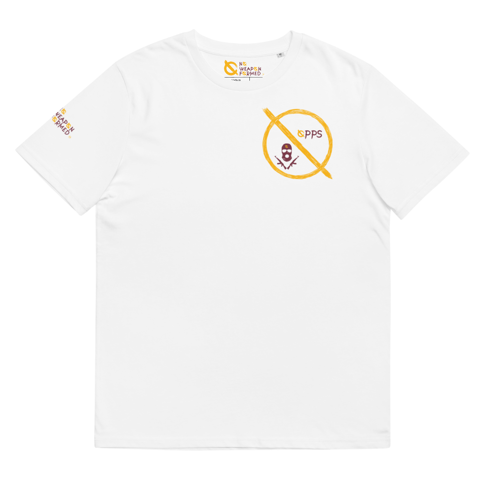 NO WEAPON FORMED 'ROBBER/OPPS' BURGUNDAY/GOLD - Unisex organic cotton t-shirt